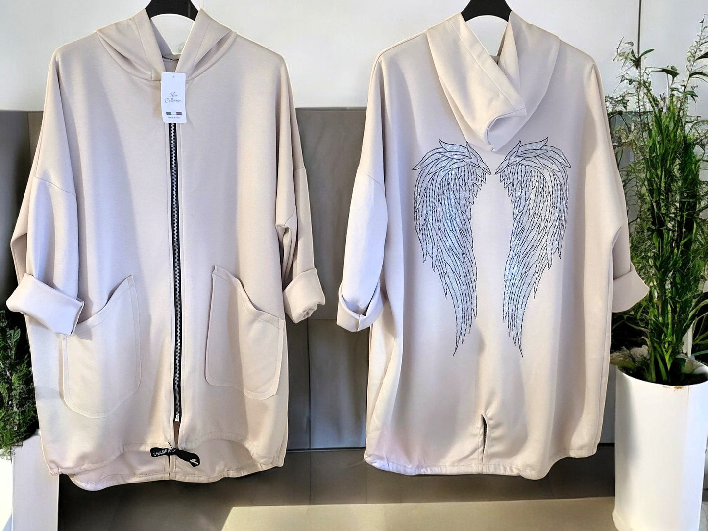 😇 Kapuzen-Jacke mit Strass-Flügel – Größe 46–50 | 9 Farben 😇