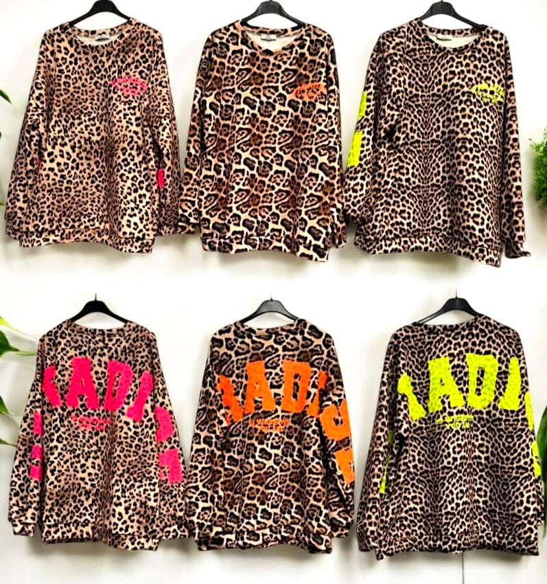 👕✨ Vorbestellung: Sweatshirt „Paradise“ im Leo-Print – 3 Farben 🌈 | Gr. 42–46