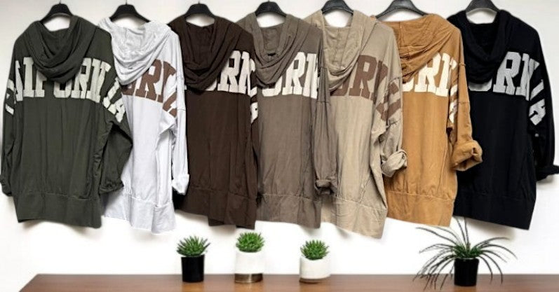 ✨ Vorbestellung – Hoodie „CALIFORNIA“ 🏄♀️ Gr. 42–46 – 7 Farben zur Auswahl ✨