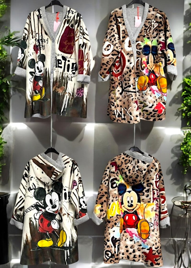🧥✨ Vorbestellung – Motiv-Mantel mit Kapuze 🐭🖤 Gr. 42–48 – 4 coole Designs zur Auswahl ✨