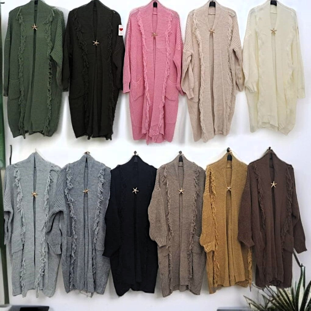 ✨ Vorbestellung: Cardigan mit Fransenverschluss 🧶 – Gr. 48-54 – 11 Farben zur Auswahl ✨