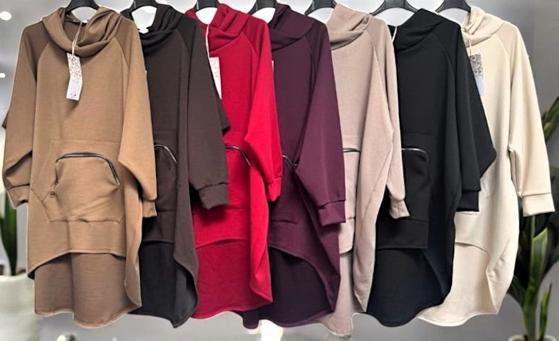 ✨ Vorbestellung: Hoodie mit Zip-Tasche & längerem Rückenteil – Gr. 44–50 – in 7 Farben ✨