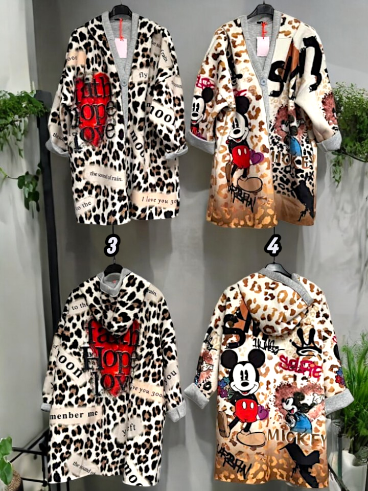🧥✨ Vorbestellung – Motiv-Mantel mit Kapuze 🐭🖤 Gr. 42–48 – 4 coole Designs zur Auswahl ✨