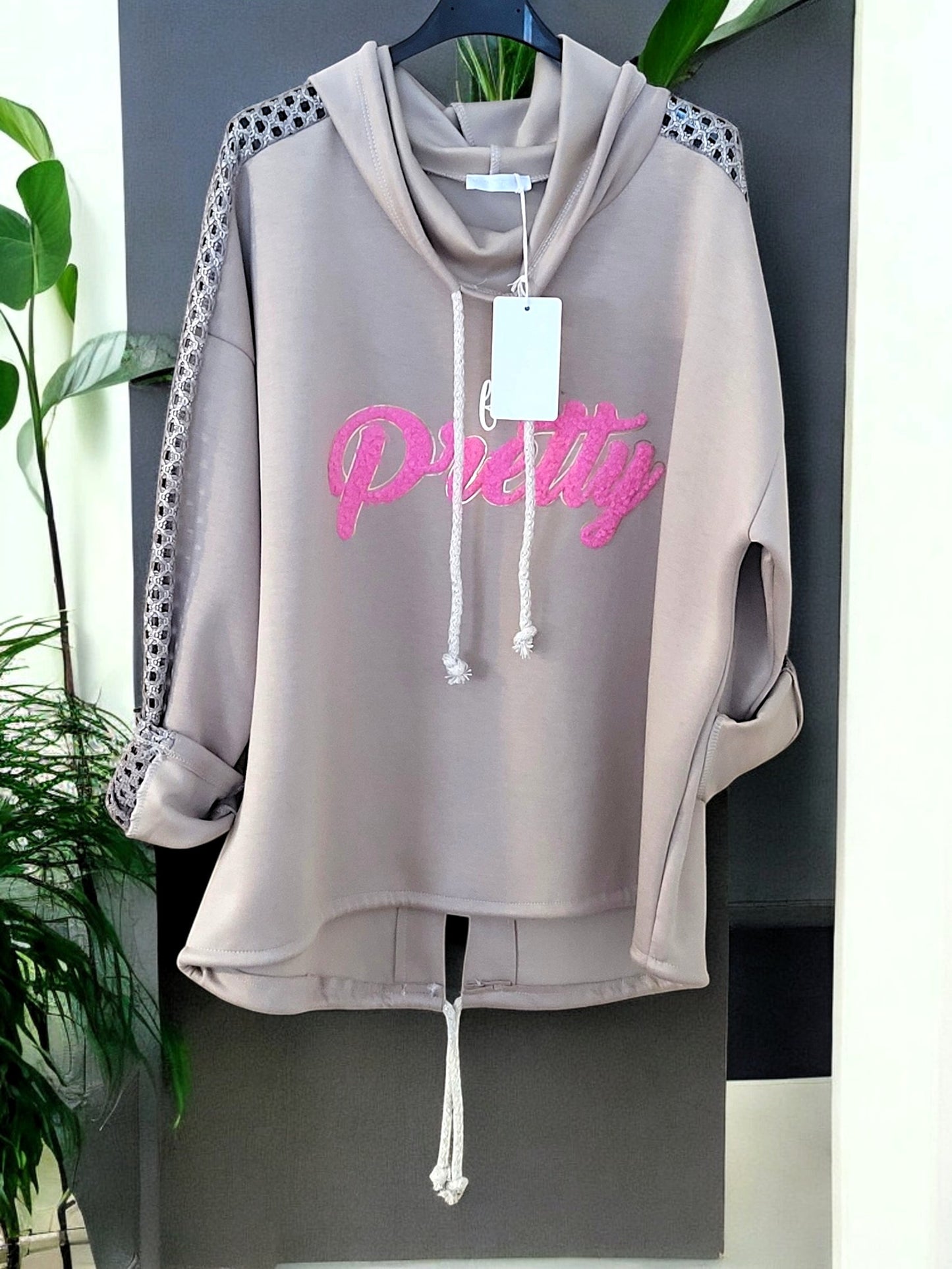 ✨ Hoodie "I Feel Pretty" mit Spitze 🌸 – Gr. 42-46 – 5 Farben zur Auswahl 🛍️