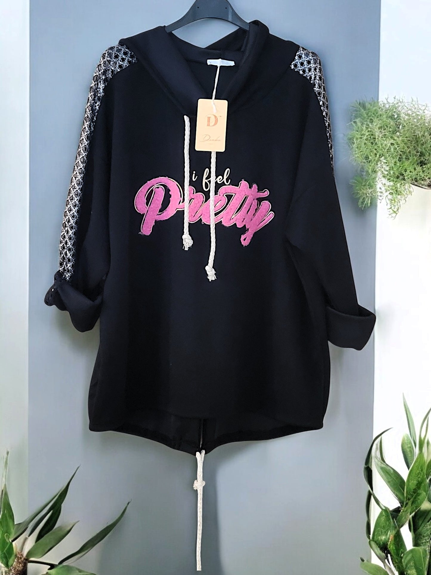 ✨ Hoodie "I Feel Pretty" mit Spitze 🌸 – Gr. 42-46 – 5 Farben zur Auswahl 🛍️