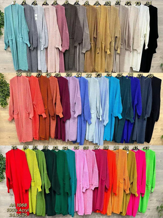 ✨ Vorbestellung: Long-Cardigan (Gr. 38–48, 42 Farben) 🧶🌈