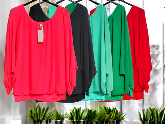 Langarm Flatterbluse Gr. 48 -54 in versch. Farben