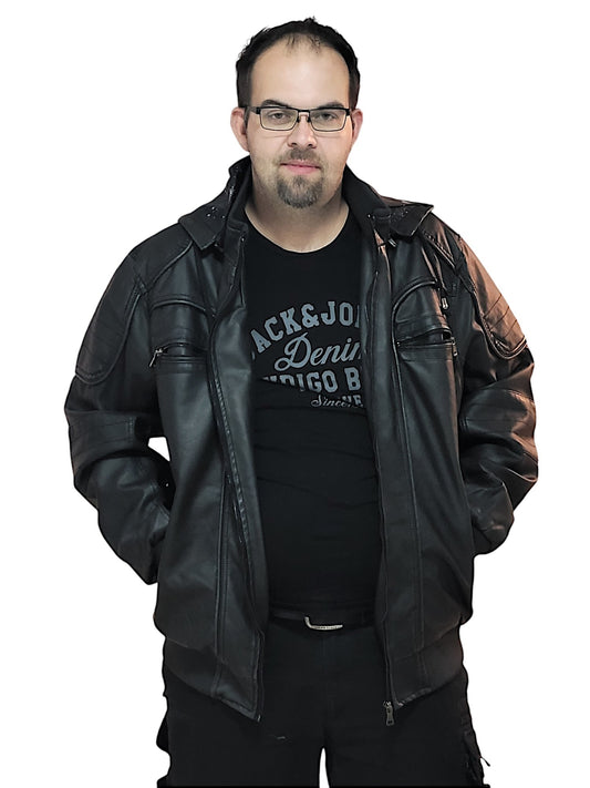 Herren - Lederjacke mit abnehmbarer Kapuze in versch. Größen