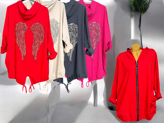 Sweatjacke Strass Engelsflügel Gr. 48 - 54