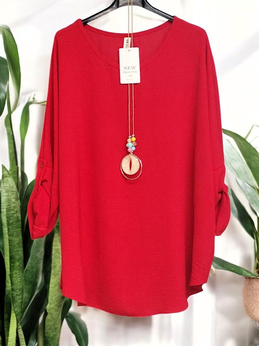 🌟 Modisches Blusen-Shirt mit Kette – Stilvoll & Bequem! 🌟Gr. 44 - 48 in versch. Farben