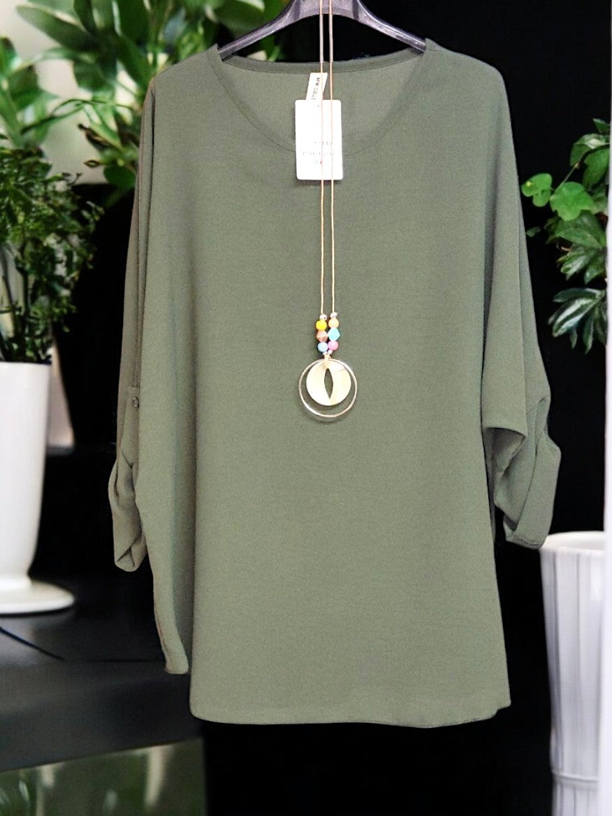 🌟 Modisches Blusen-Shirt mit Kette – Stilvoll & Bequem! 🌟Gr. 44 - 48 in versch. Farben