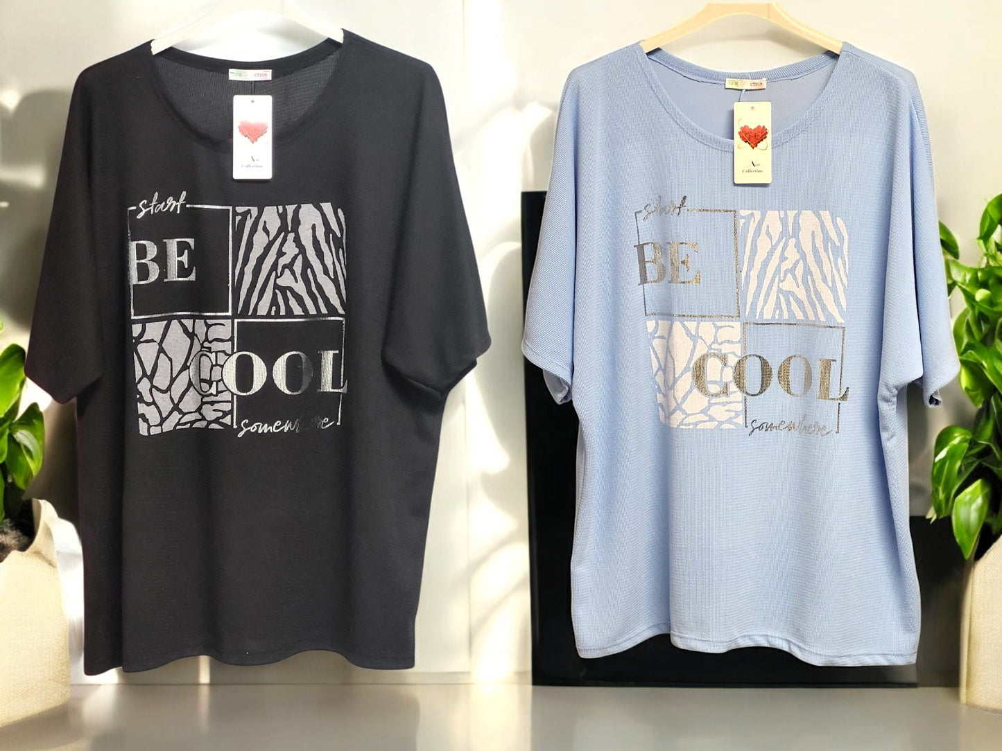 🌟 Stylisches Kurzarm-Shirt "Be Cool" 🌟Gr. 42 - 48 in versch. Farben