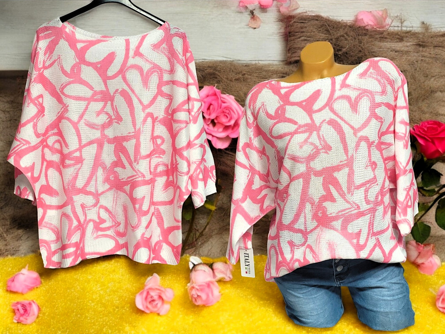 💖 Feinstrickpullover mit Herz-Print 💖Gr. 38 - 46
