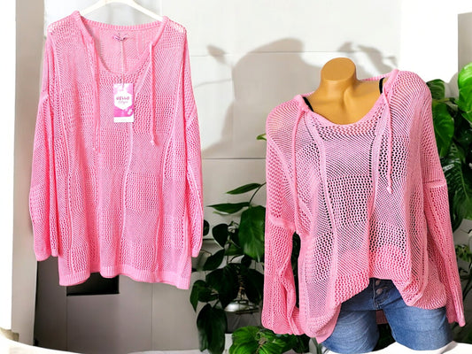 Stylischer Loch-Pulli mit Zugband ohne Kapuze – Dein Must-Have für den Frühling & Sommer! ☀️🧶Gr. 38 - 46 in vielen Farben