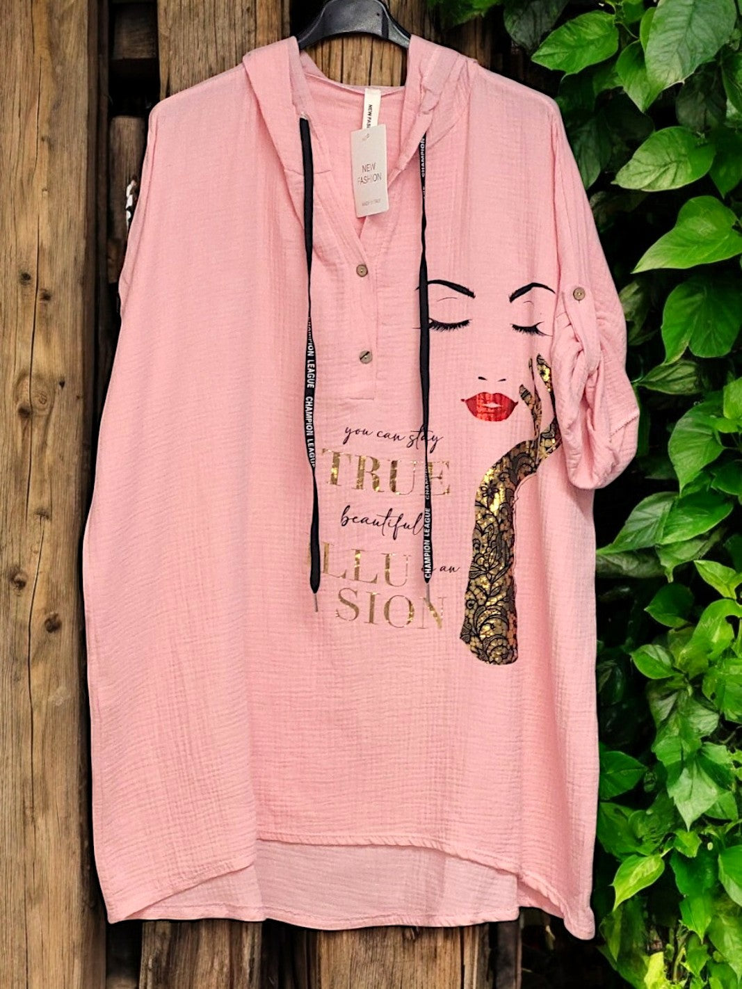 🖤 Stylischer Musselin-Hoodie mit Gesicht-Print – Gr. 42-46 🖤