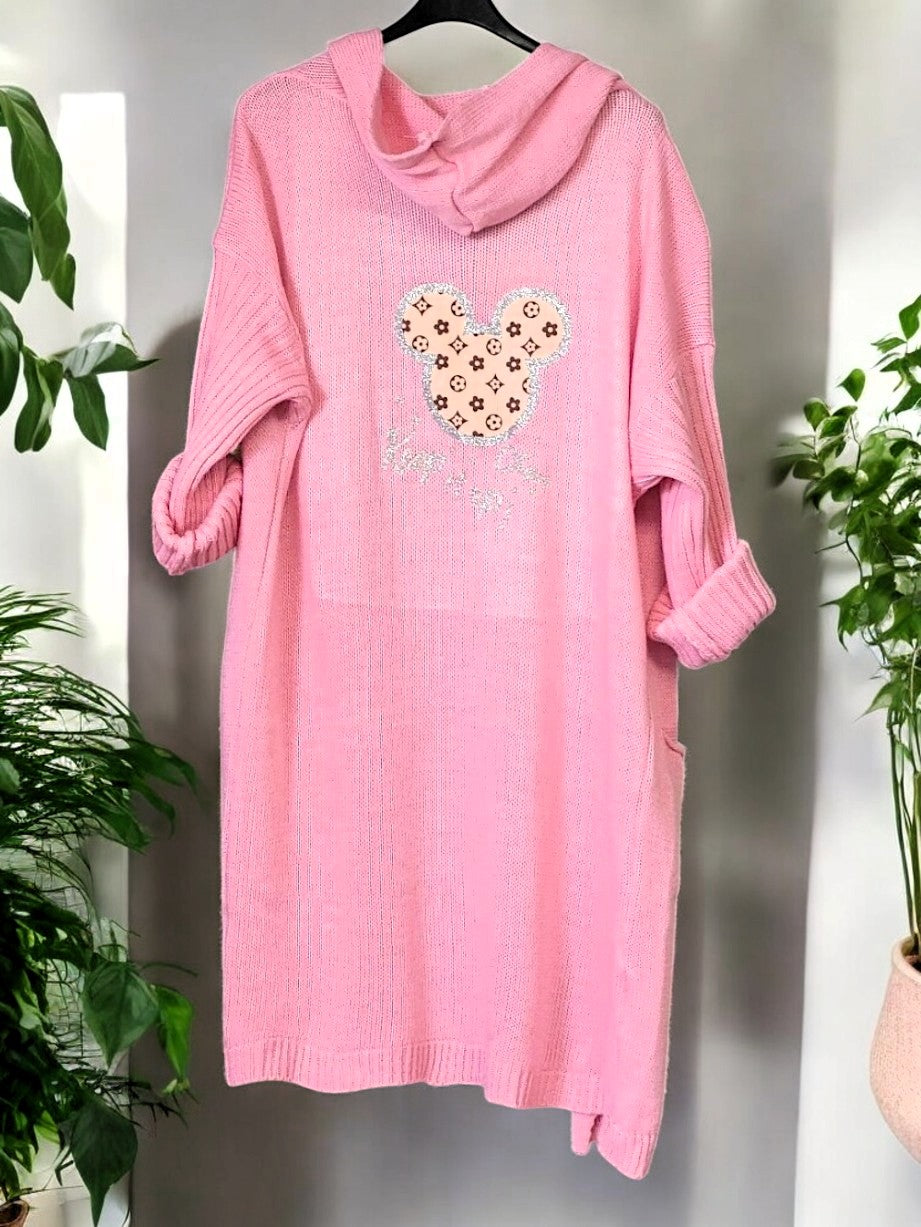 🧥 Oversize Cardigan mit Kapuze – "Keep it up!" 🐭 – Gr. 38–46 – in 5 Farben 🌸🖤💚🤍💗