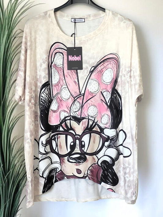 🎨 Oversize Cartoon-Print T-Shirt mit Strass – Größe 42‑46 – Erhältlich in 2 Farben