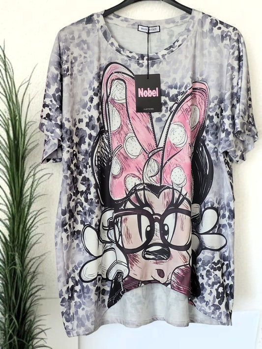 🎨 Oversize Cartoon-Print T-Shirt mit Strass – Größe 42‑46 – Erhältlich in 2 Farben