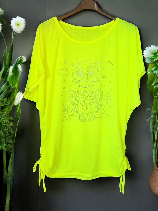 Shirt mit Strass "Eule" – Gr. 42–46 | 2 Farben 🦉✨