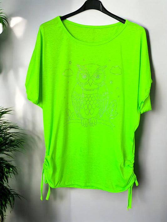 Shirt mit Strass "Eule" – Gr. 42–46 | 2 Farben 🦉✨