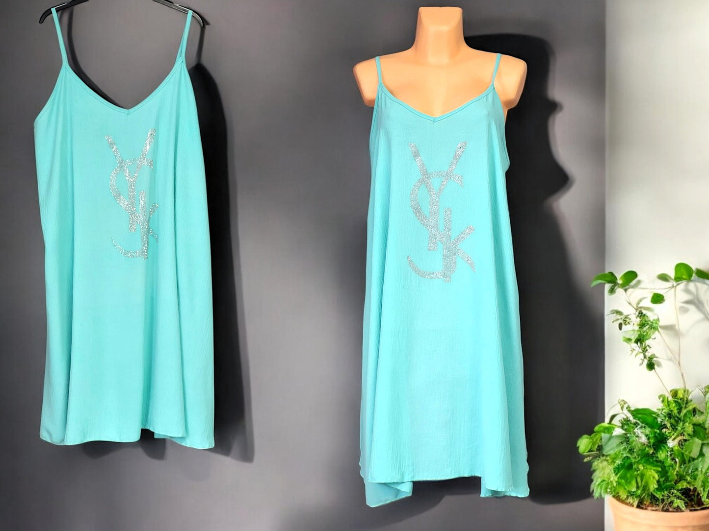 👗✨ A-Linien Trägerkleid mit Strass | 9 Farben | Gr. 44–48/50 ✨👗