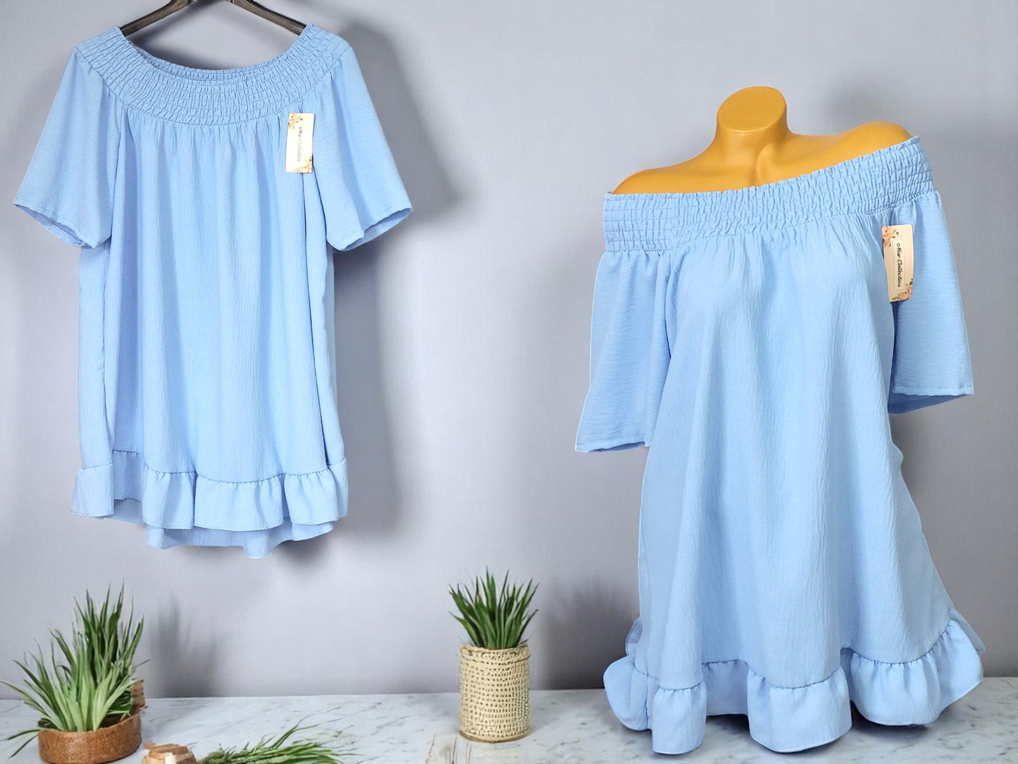 🌸 Off-Shoulder Tunika aus Viskosemix – Größen 42–48 – in 6 Farben erhältlich