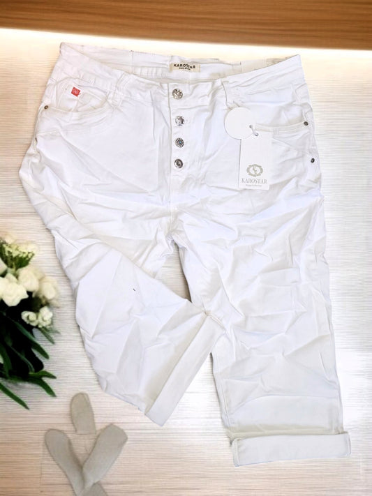 Karostar Capri-Jeans KC25102-11 Weiß Damen 3/4 Hose | Größen 38–48