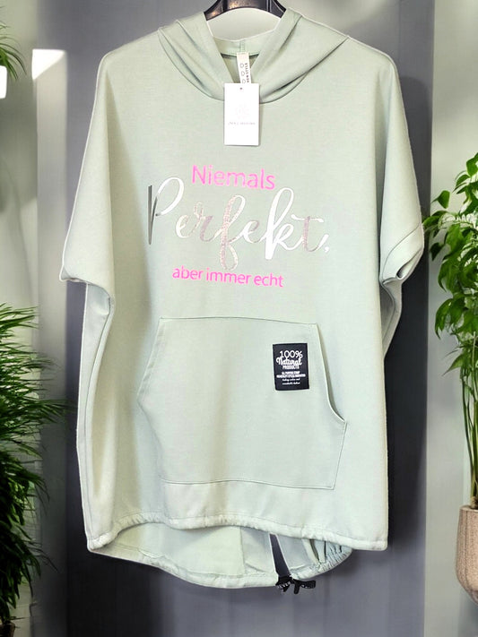 🖤✨ Kurzarm-Hoodie "Niemals Perfekt – aber immer echt" | Onesize Gr. 42–46 | 6 Farben ✨🖤