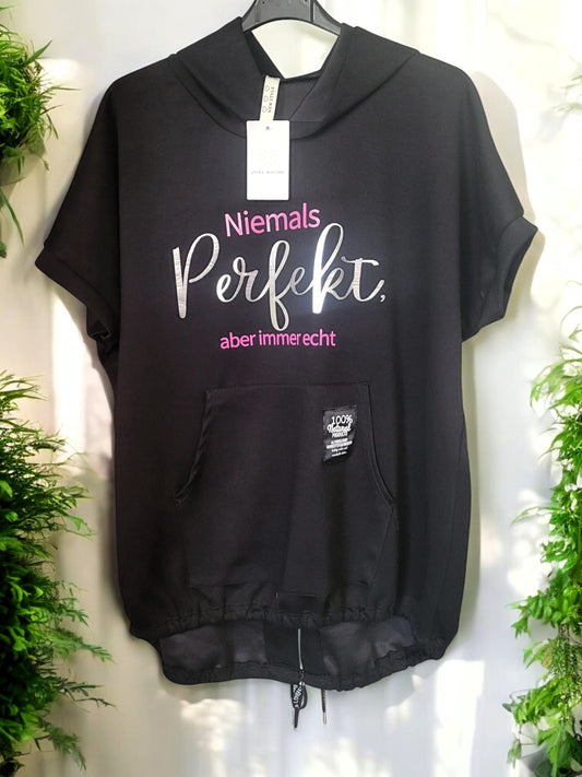 🖤✨ Kurzarm-Hoodie "Niemals Perfekt – aber immer echt" | Onesize Gr. 42–46 | 6 Farben ✨🖤