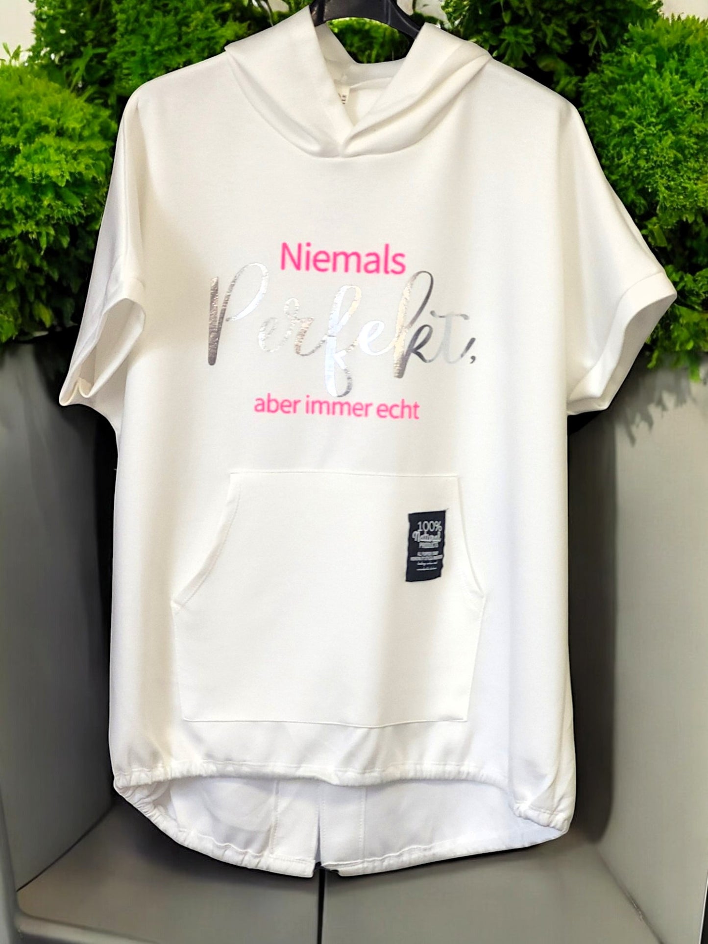 🖤✨ Kurzarm-Hoodie "Niemals Perfekt – aber immer echt" | Onesize Gr. 42–46 | 6 Farben ✨🖤