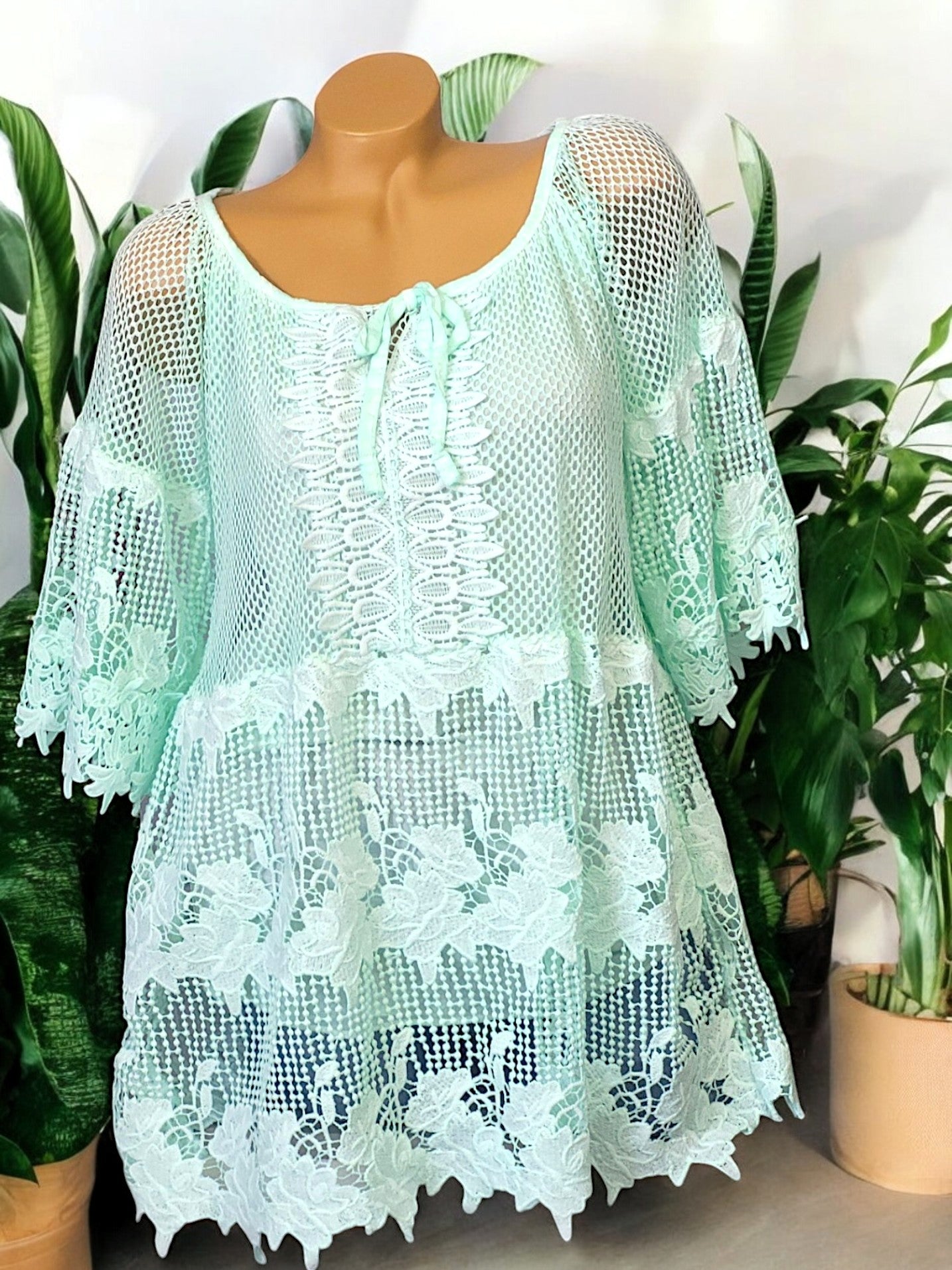 🌸✨ Romantische Spitzen-Tunika mit angenähtem Top 🌿 | Onesize Gr. 38-42 | 2 Farben ✨🌸