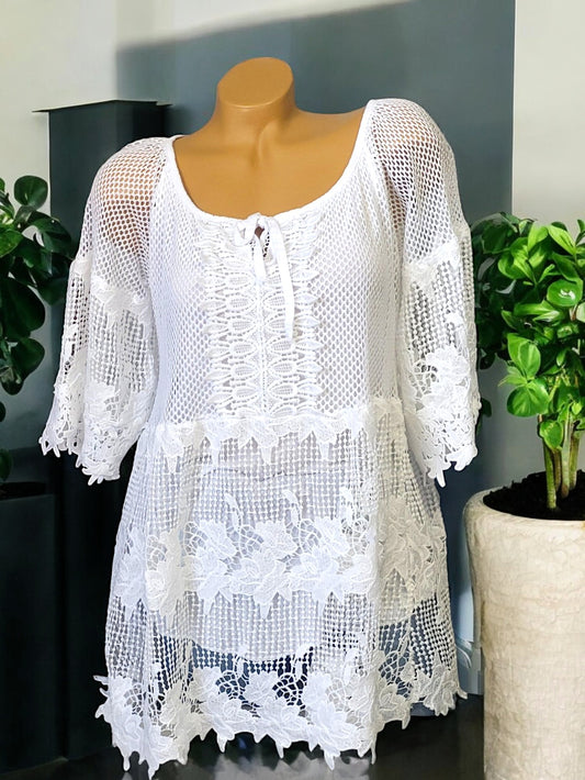 🌸✨ Romantische Spitzen-Tunika mit angenähtem Top 🌿 | Onesize Gr. 38-42 | 2 Farben ✨🌸