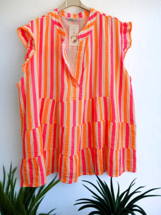 🛍️ Ärmellose Musselin-Tunika 🌞 – 5 fröhliche Farben – Gr. 42–46 (Onesize) 🛍️