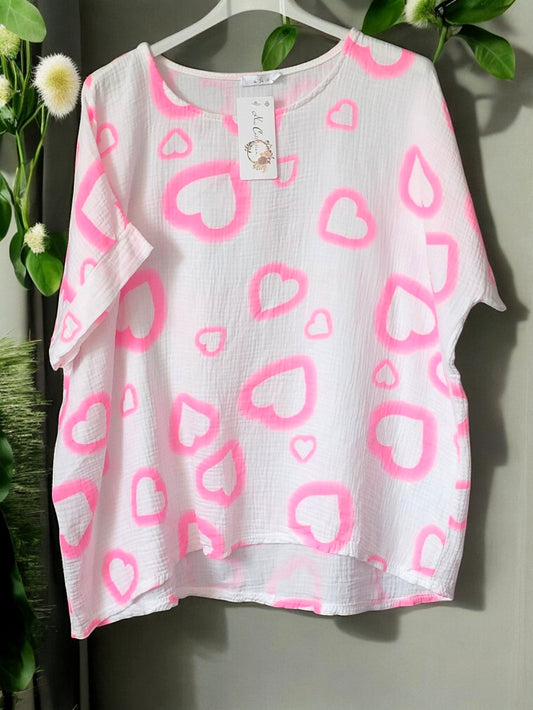 🛍️ Musselin-Shirt "Heart" – erhältlich in 9 frischen Farben, Gr. 42-46 💖💙💚💛🖤🤍