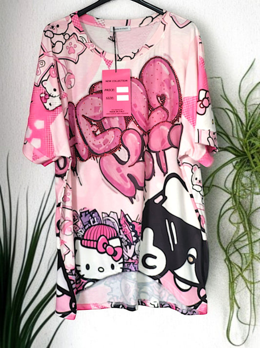 👚✨ Oversize-Motiv-Shirt mit Strass – 3 Farben – Gr. 42–48 – vorne kürzer, hinten länger 💖💎