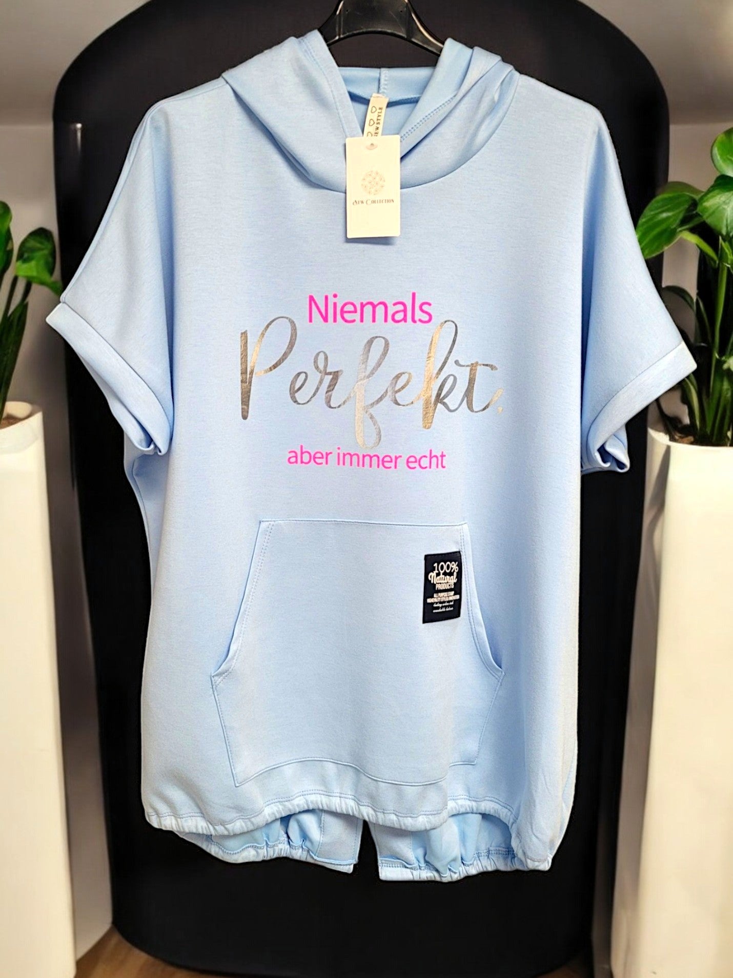 🖤✨ Kurzarm-Hoodie "Niemals Perfekt – aber immer echt" | Onesize Gr. 42–46 | 6 Farben ✨🖤
