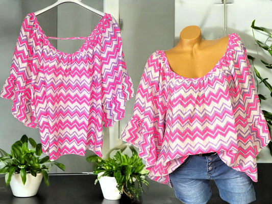 🌟 Oversize-Tunika mit Zickzack-Muster – 2 Farben 🌈 | Größe 38–44/46 | Sommerleicht & Stilvoll 💃