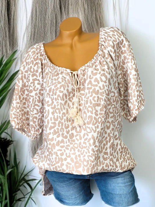 🌈 Leoparden-Musselin-Tunika aus 100 % Baumwolle – 7 Farben | Gr. 42–46/48 🐆✨