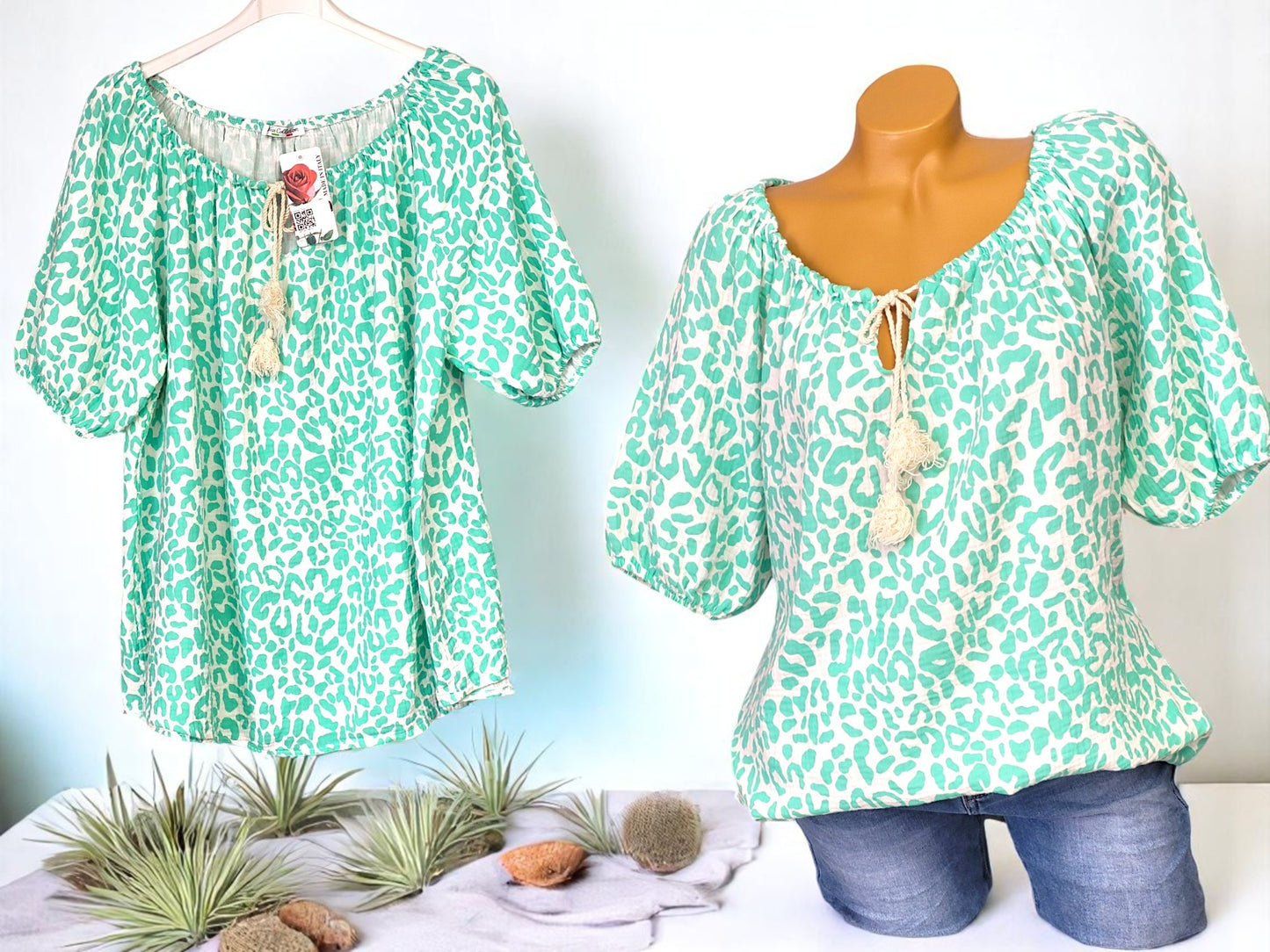 🌈 Leoparden-Musselin-Tunika aus 100 % Baumwolle – 7 Farben | Gr. 42–46/48 🐆✨