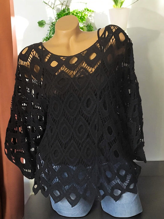 🌈 Oversize Häkel-Poncho mit Unter-Top inkl. | 6 Farben | Gr. 38–46 👗✨
