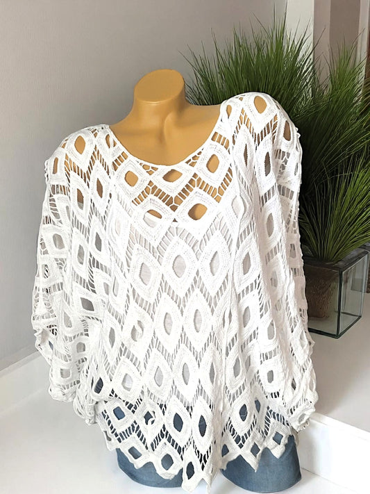🌈 Oversize Häkel-Poncho mit Unter-Top inkl. | 6 Farben | Gr. 38–46 👗✨