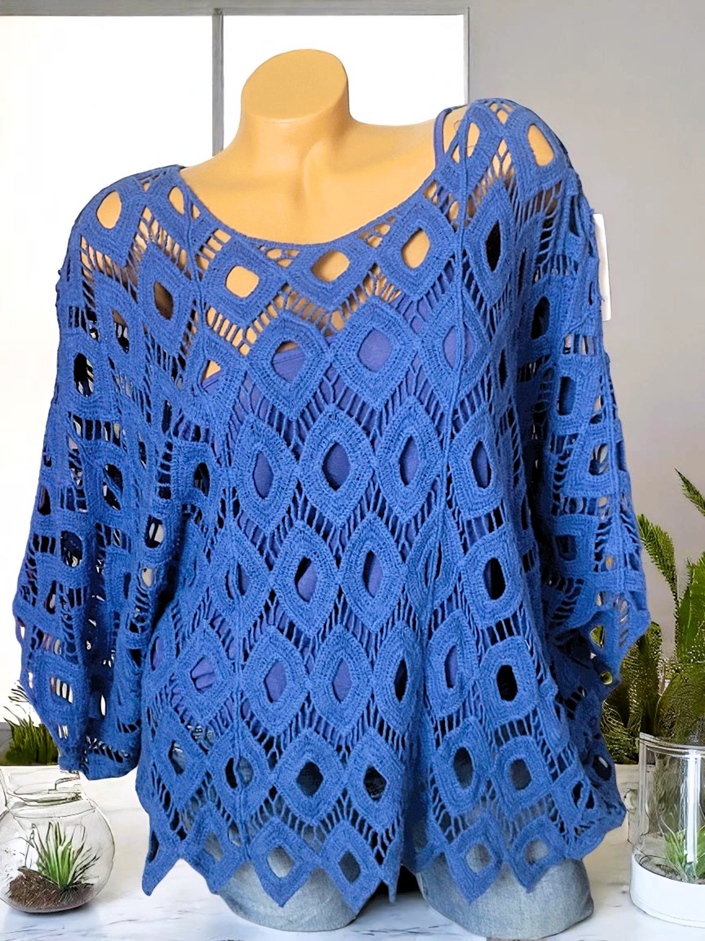 🌈 Oversize Häkel-Poncho mit Unter-Top inkl. | 6 Farben | Gr. 38–46 👗✨