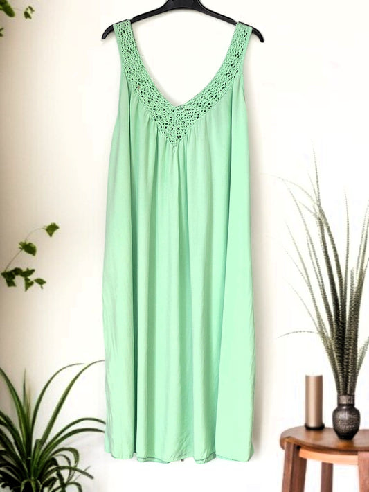 🌸✨ Maxi‑Kleid mit Häkel‑Ausschnitt – 6 Farben | Größe 42‑48 ✨🌸