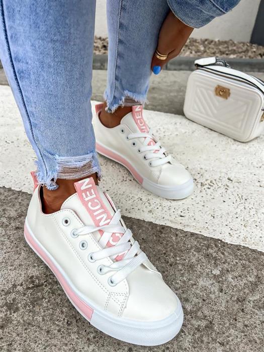 Sneaker mit Spruchband Rosa - Weiß in versch. Größen