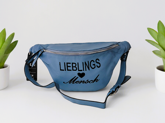 Crossbag "Lieblingsmensch" mit verstellbarem Ledergurt in versch. Farben