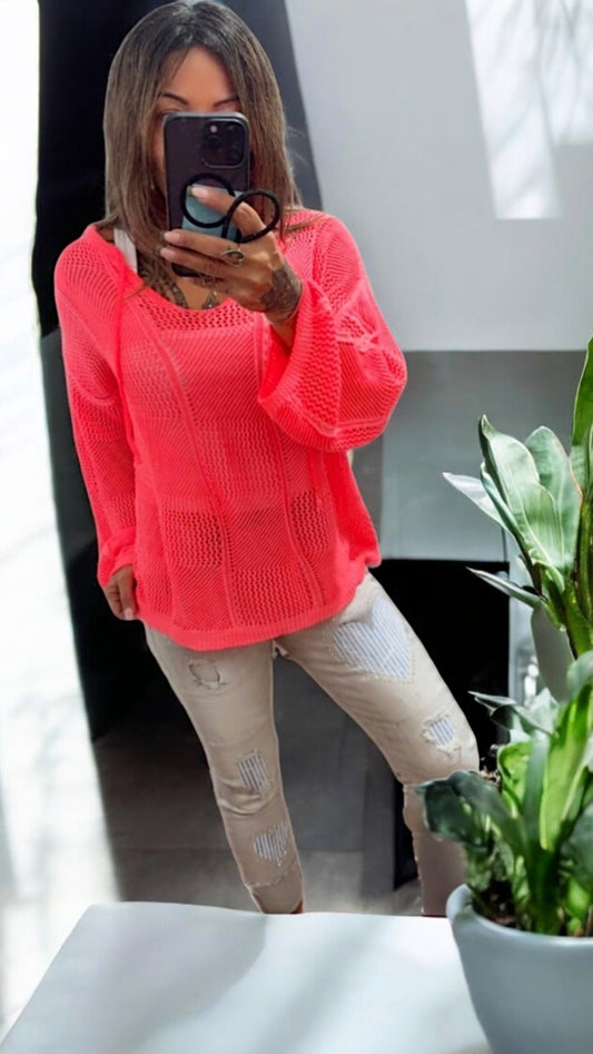 Stylischer Loch-Pulli mit Zugband ohne Kapuze – Dein Must-Have für den Frühling & Sommer! ☀️🧶Gr. 38 - 46 in vielen Farben