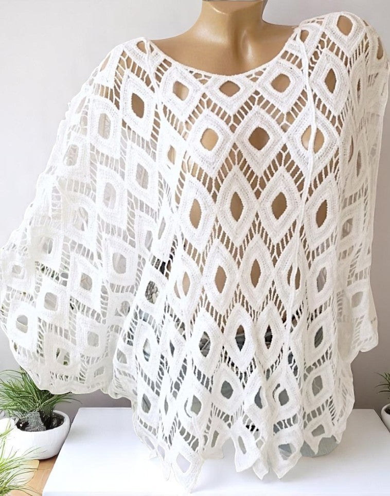 🌈 Oversize Häkel-Poncho mit Unter-Top inkl. | 6 Farben | Gr. 38–46 👗✨