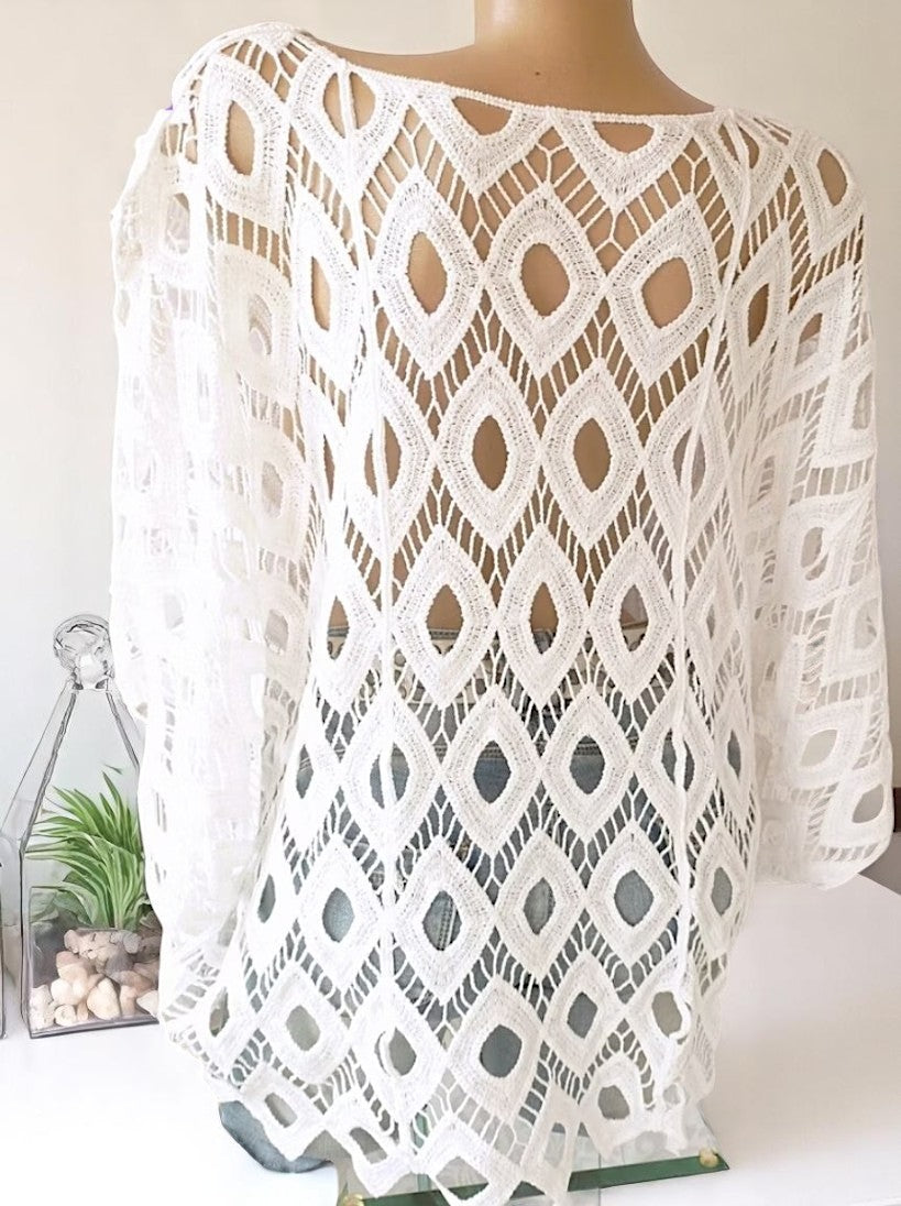 🌈 Oversize Häkel-Poncho mit Unter-Top inkl. | 6 Farben | Gr. 38–46 👗✨