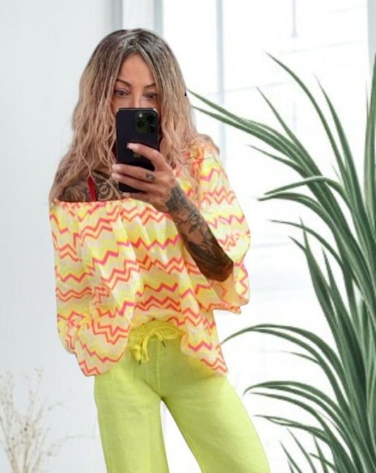 🌟 Oversize-Tunika mit Zickzack-Muster – 2 Farben 🌈 | Größe 38–44/46 | Sommerleicht & Stilvoll 💃