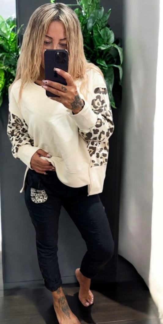 ✨ Vorbestellung: Oversize‑Sweatshirt mit Leo‑Ärmeln (Gr. 38–44, 6 Farben) 🐆🧥🌈